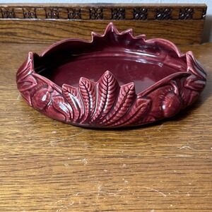 Camark Pottery 143 Burgundy Red Ceramic Leaf Design Centerpiece Bowl 11"